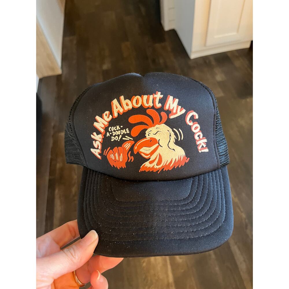 Vintage Trucker Hat "Ask me about my " Rooster Snap Back